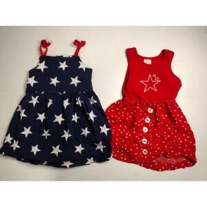 Lot of 2 Toddler Girls Star Dresses 2T Red Blue Patriotic 4th of July